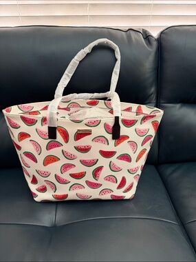 kate spade Cream Tote with Pink & Green Watermelon Print